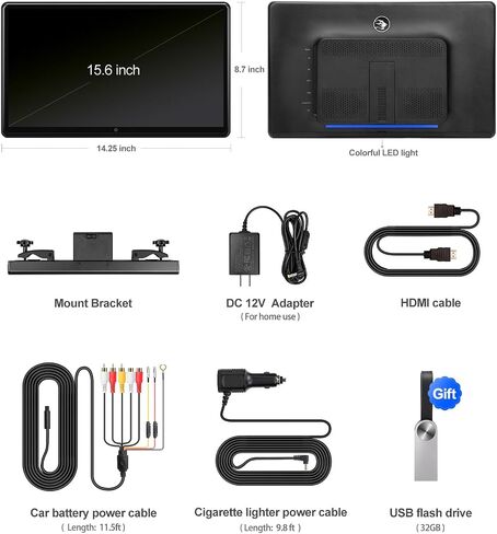 15.6 بوصة 4K Android محمول للسيارة مسند رأس للتلفزيون نظام الترفيه الخلفي للمقعد الخلفي للسيارات، يدعم شاشة لمس مرآة الهاتف، مع WiFi/Bluetooth/HDMI/USB/FM/مشغل فيديو الوسائط المتعددة in Kuwait