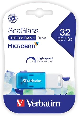 محرك أقراص فلاش Verbatim® SeaGlass USB 3.2 الجيل الأول، سعة 32 جيجابايت، أزرق in Kuwait