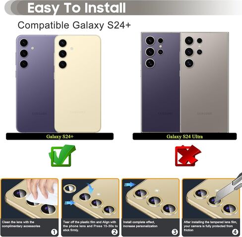 Suoman for Samsung Galaxy S24 Plus Camera Lens Protector, 2.5D 9H Tempered Glass Camera Lens Protective Film [Glitter Diamonds] for Galaxy S24 Plus 6.65 inch 5G -Purple in Kuwait