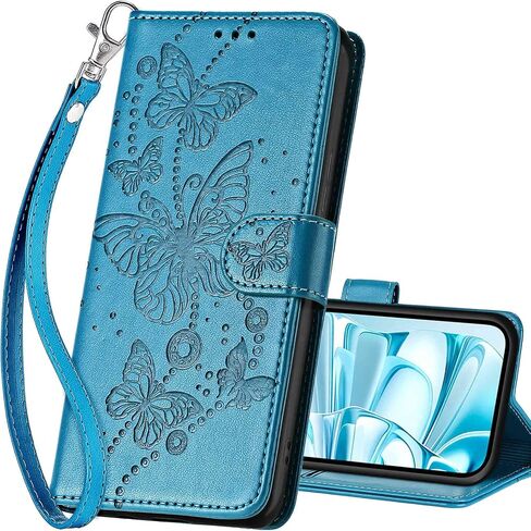 حافظة محفظة لهاتف iPhone 16، غطاء قابل للطي مع ميزة حامل للنساء والرجال، حافظة هاتف من جلد البولي يوريثان مناسبة لهاتف iPhone 16 6.1 بوصة [فراشة زرقاء] in Kuwait