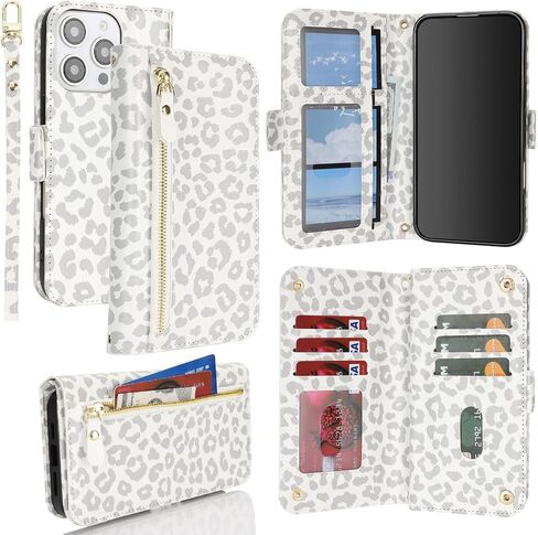 Jaorty Case for iPhone 16 Plus Phone Case with RFID Blocking Card Holder for Women,Phone Case Wallet for iPhone 16 Plus with Wrist Strap,PU Leather Zipper Pocket Credit Card Slots Flip Cover,Beige in Saudi Arabia