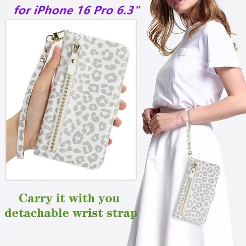 Jaorty Case for iPhone 16 Plus Phone Case with RFID Blocking Card Holder for Women,Phone Case Wallet for iPhone 16 Plus with Wrist Strap,PU Leather Zipper Pocket Credit Card Slots Flip Cover,Beige in Saudi Arabia
