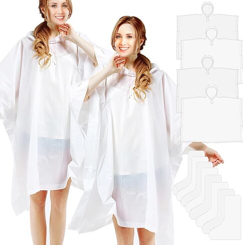 4 Pack Rain Ponchos for Adult,Reusable Raincoat Rain Jacket Rainwear Women Girls,with Disposable Waterproof Shoe Covers in Kuwait