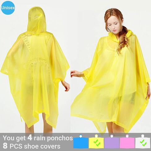 4 Pack Rain Ponchos for Adult,Reusable Raincoat Rain Jacket Rainwear Women Girls,with Disposable Waterproof Shoe Covers in Kuwait