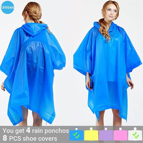 4 Pack Rain Ponchos for Adult,Reusable Raincoat Rain Jacket Rainwear Women Girls,with Disposable Waterproof Shoe Covers in Kuwait