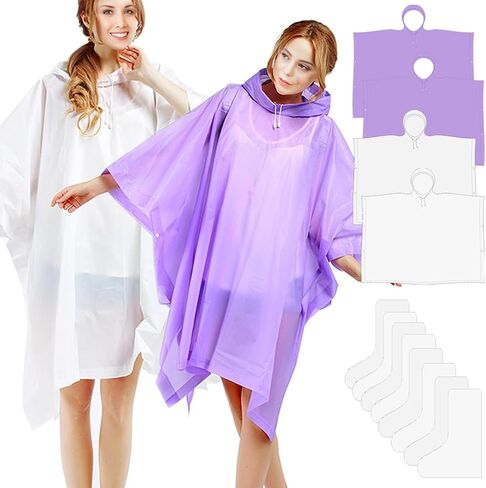 4 Pack Rain Ponchos for Adult,Reusable Raincoat Rain Jacket Rainwear Women Girls,with Disposable Waterproof Shoe Covers in Kuwait