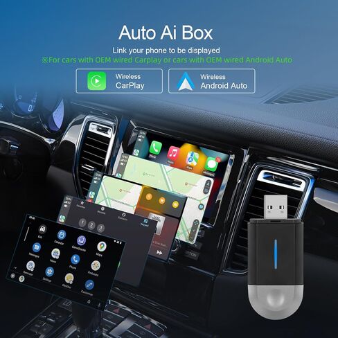 محول Carplay لاسلكي 2 في 1، محول سيارة Android تلقائي لاسلكي، يحول سلكيًا إلى تشغيل سيارة لاسلكي ودونجل Android Auto، اتصال بقناتين، التوصيل والتشغيل، صندوق AI Carplay AI بسرعة 5 جيجا هرتز in Saudi Arabia