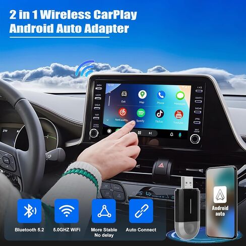 محول Carplay لاسلكي 2 في 1، محول سيارة Android تلقائي لاسلكي، يحول سلكيًا إلى تشغيل سيارة لاسلكي ودونجل Android Auto، اتصال بقناتين، التوصيل والتشغيل، صندوق AI Carplay AI بسرعة 5 جيجا هرتز in Saudi Arabia