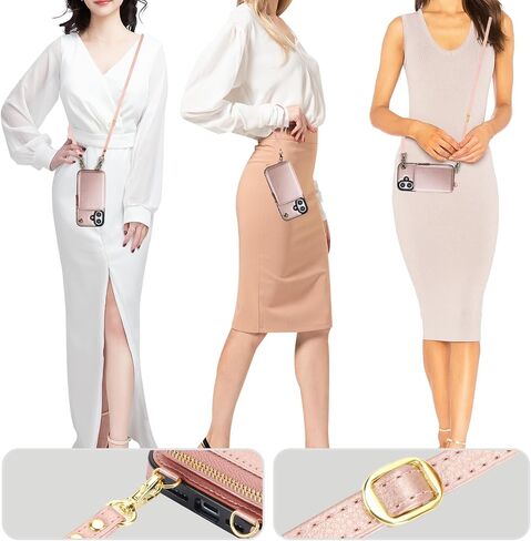 Bocasal for MagSafe Crossbody Wallet Case Compatible with iPhone 16, RFID Blocking Protective Purse Case with Card Slots Holder Kickstand Wrist Strap Lanyard Zipper 6.1 Inch 5G (Rose Gold) in Kuwait