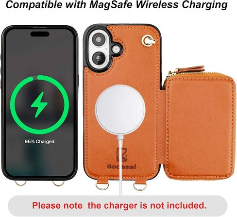 Bocasal for MagSafe Crossbody Wallet Case Compatible with iPhone 16, RFID Blocking Protective Purse Case with Card Slots Holder Kickstand Wrist Strap Lanyard Zipper 6.1 Inch 5G (Rose Gold) in Kuwait