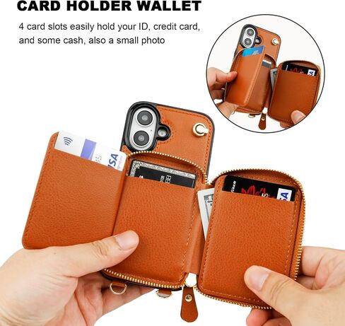 Bocasal for MagSafe Crossbody Wallet Case Compatible with iPhone 16, RFID Blocking Protective Purse Case with Card Slots Holder Kickstand Wrist Strap Lanyard Zipper 6.1 Inch 5G (Rose Gold) in Kuwait