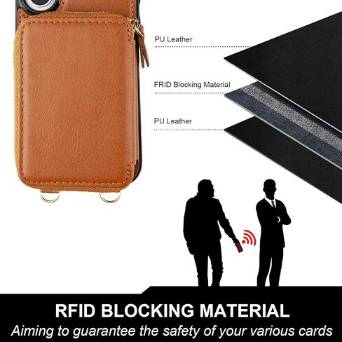 Bocasal for MagSafe Crossbody Wallet Case Compatible with iPhone 16, RFID Blocking Protective Purse Case with Card Slots Holder Kickstand Wrist Strap Lanyard Zipper 6.1 Inch 5G (Rose Gold) in Kuwait