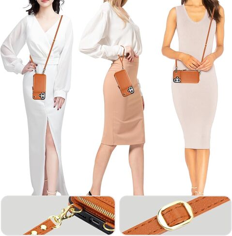 Bocasal for MagSafe Crossbody Wallet Case Compatible with iPhone 16, RFID Blocking Protective Purse Case with Card Slots Holder Kickstand Wrist Strap Lanyard Zipper 6.1 Inch 5G (Rose Gold) in Kuwait