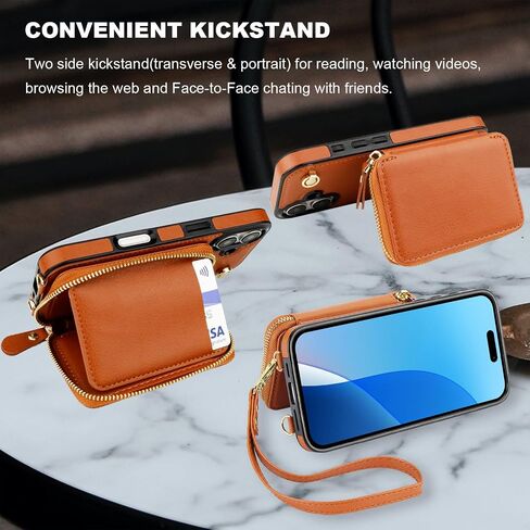 Bocasal for MagSafe Crossbody Wallet Case Compatible with iPhone 16, RFID Blocking Protective Purse Case with Card Slots Holder Kickstand Wrist Strap Lanyard Zipper 6.1 Inch 5G (Rose Gold) in Kuwait