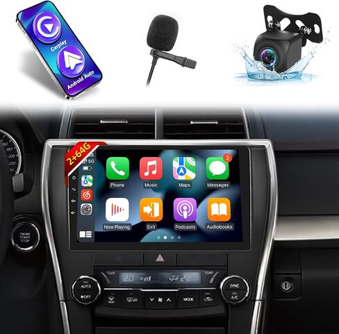 EKAT [2+64G] ستيريو سيارة Android لسيارة Toyota Camry 2015 2016 2017 مع Carplay اللاسلكي وAndroid Auto - راديو بشاشة لمس عالية الدقة 10 بوصة مع صوت EQ DSP ونظام تحديد المواقع العالمي (GPS) وواي فاي وSWC وراديو FM RDS + كاميرا احتياطية AHD in Saudi Arabia
