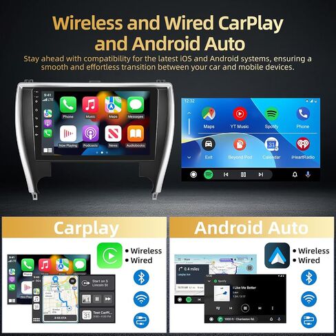 EKAT [2+64G] ستيريو سيارة Android لسيارة Toyota Camry 2015 2016 2017 مع Carplay اللاسلكي وAndroid Auto - راديو بشاشة لمس عالية الدقة 10 بوصة مع صوت EQ DSP ونظام تحديد المواقع العالمي (GPS) وواي فاي وSWC وراديو FM RDS + كاميرا احتياطية AHD in Saudi Arabia