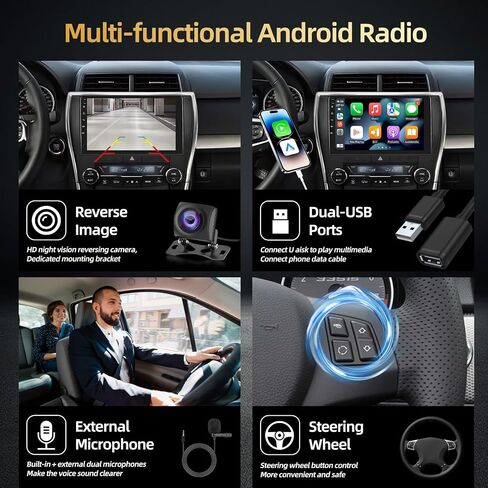 EKAT [2+64G] ستيريو سيارة Android لسيارة Toyota Camry 2015 2016 2017 مع Carplay اللاسلكي وAndroid Auto - راديو بشاشة لمس عالية الدقة 10 بوصة مع صوت EQ DSP ونظام تحديد المواقع العالمي (GPS) وواي فاي وSWC وراديو FM RDS + كاميرا احتياطية AHD in Saudi Arabia