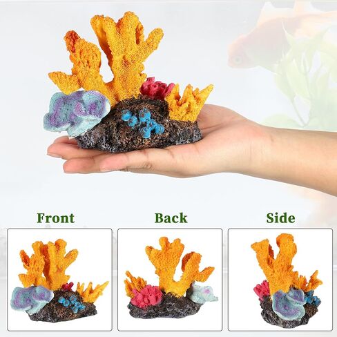 Aquarium Coral Reef Decor, Artificial Coral Reef Decor, Resin Coral Decoration Ornament, Suitable for Goldfish Betta Fish Fish Tank Decoration Accessory, 4.72"x2.76"x3.74", Orange in Kuwait