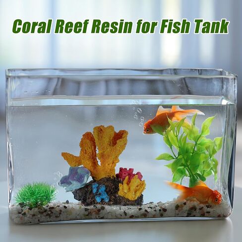 Aquarium Coral Reef Decor, Artificial Coral Reef Decor, Resin Coral Decoration Ornament, Suitable for Goldfish Betta Fish Fish Tank Decoration Accessory, 4.72"x2.76"x3.74", Orange in Kuwait