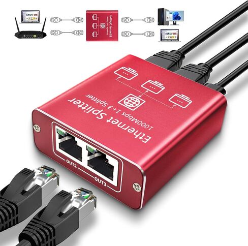 Ethernet Splitter 1 to 2 High Speed 1000Mbps, Gigabit Ethernet Splitter, LAN Splitter Dual LAN RJ45 Port Router Switch for Cat5/5e/6/7/8 Cable, IEEE 802.3 Compliant Plug and Play in Saudi Arabia