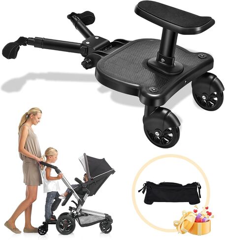 Universal Stroller Board, Buggy Board with Detachable Seat, 2 in1 Sit and Stand Stroller Glider Board with Stroller Organize,for 2-6-year-old Children(55lbs),Suitable for 99% of Strollers,White in Saudi Arabia