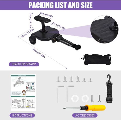 Universal Stroller Board, Buggy Board with Detachable Seat, 2 in1 Sit and Stand Stroller Glider Board with Stroller Organize,for 2-6-year-old Children(55lbs),Suitable for 99% of Strollers,White in Saudi Arabia