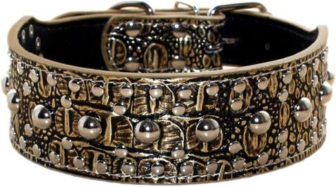Spiked Studded Dog Collar, Mushrooms Rivets, Studded Leather, Medium & Large Dogs, Pitbull, Boxer, German Shepherd, Adjustable (L, Gold) in Kuwait