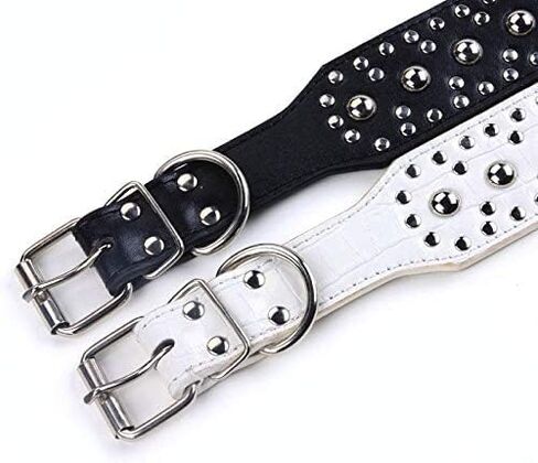 Spiked Studded Dog Collar, Mushrooms Rivets, Studded Leather, Medium & Large Dogs, Pitbull, Boxer, German Shepherd, Adjustable (L, Gold) in Kuwait