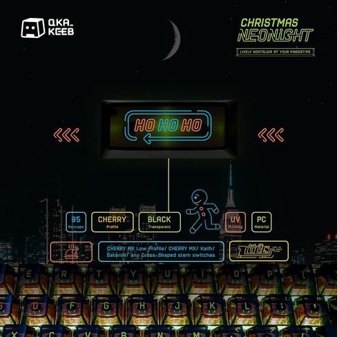 مجموعة QKA KEEB Xmas NEONight KEYCAP، ملف تعريف Cherry، أسود شفاف، مادة PC، 95 مفتاحًا، تخطيط 60%-65%-75%-80%، مفاتيح متوافقة مع MX in Saudi Arabia