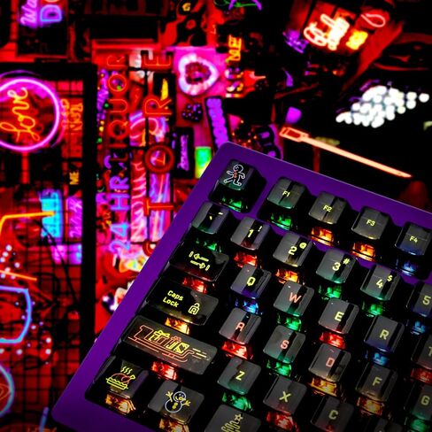 مجموعة QKA KEEB Xmas NEONight KEYCAP، ملف تعريف Cherry، أسود شفاف، مادة PC، 95 مفتاحًا، تخطيط 60%-65%-75%-80%، مفاتيح متوافقة مع MX in Saudi Arabia