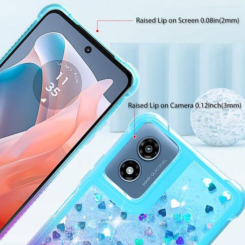 حافظة Moto G Play 2024: غطاء رمل متحرك سائل لامع متدفق شفاف حافظة هاتف زاوية مقاومة للصدمات لهاتف Moto G Play 4G 2024 مع واقي شاشة - أزرق مخضر/أرجواني in Saudi Arabia