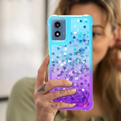 حافظة Moto G Play 2024: غطاء رمل متحرك سائل لامع متدفق شفاف حافظة هاتف زاوية مقاومة للصدمات لهاتف Moto G Play 4G 2024 مع واقي شاشة - أزرق مخضر/أرجواني in Saudi Arabia