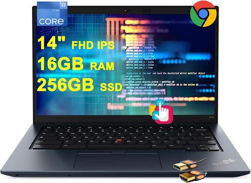 Lenovo ThinkPad C14 Chromebook كمبيوتر محمول للأعمال مقاس 14 بوصة FHD IPS Touch Intel 10-core i7-1265U 16GB RAM 256GB SSD بإضاءة خلفية بصمة الإصبع Thunderbolt FHD كاميرا خصوصية شحن سريع مع ملحق ICP in Saudi Arabia