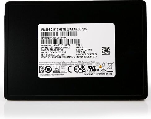 Samsung PM893 7.68 تيرابايت SATA SSD MZ7L37T6HBLA 6 جيجابايت/ثانية V6 2.5 بوصة 7 مم 1DWPD 5YR SED SSD محرك الحالة الصلبة in Saudi Arabia