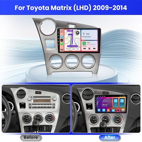 2+64G Android 13 Car Stereo Radio for Toyota Matrix (LHD) 2009-2014, 9'' HD Touch Screen Compatible with CarPlay Android Auto, AHD Backup Camera, Mirror Link, GPS, WiFi, DSP in Kuwait