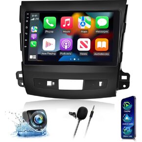 ستيريو سيارة 8 Core Android [2+64G] لسيارة Mitsubishi Outlander 2008-2015 - راديو بشاشة لمس IPS 9 بوصة مع Carplay وAndroid Auto/DSP/GPS/WiFi + كاميرا الرؤية الخلفية AHD