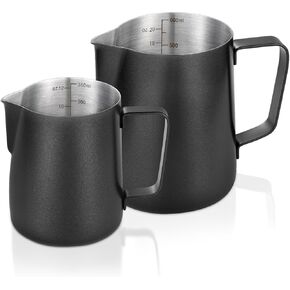 2 Pack Matte Black Milk Frothing Pitcher, 12oz/350ml & 20oz/600ml Espresso Steaming Pitcher, Stainless Steel Milk Frother Steamer Cup, Perfect for Espresso Coffee Cappuccino Latte Art