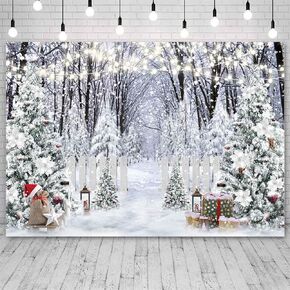 7x5ft Snow White Backdrop Winter Snowy Christmas Backdrop Sparkle Snow Natural Scenery Landscape Tree Path Photography Background Frozen Trees Snowflake Photo Backdrop