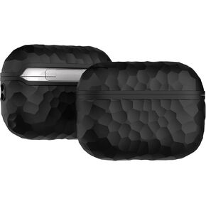 Airpods Pro 2 Case Imitation Hammered Texture Design Airpods Pro 2nd Generation Full Protective Silicone Case Military Grade Shockproof Case Supports Wireless Charging (Black)
