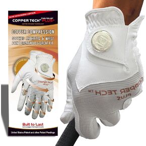 Copper Tech Men's Golf Gloves - Optimal Wrist Support with Copper Infused Thread - 100% AAA Synthetic Tacky Leather - Perfect for Summer & Fall Golfing - Golf Gloves Men (Hand Orientation: Both Hand)