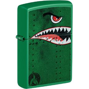 Zippo Lighter: Fighter Plane Nose Art, Shark Teeth - Golf Green Matte 81483