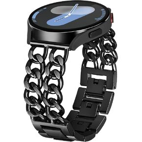 Compatible for Samsung Galaxy Watch 7 6 5 Pro 4 FE 40mm 44mm Band, Women Double Chain Metal 20mm Watch Band for Samsung Watch Bands 7 6 5 4 FE/5Pro/Watch 6 4 Classic/Watch 3 41mm/Active 2 (Black)