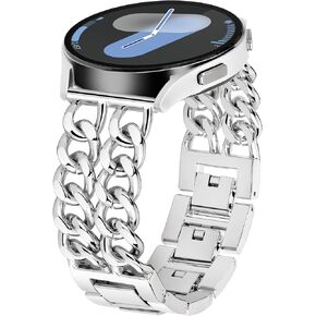 متوافق مع ساعة Samsung Galaxy Watch 7 6 5 Pro 4 FE 40 مم 44 مم، سوار ساعة معدني مزدوج السلسلة 20 مم لسوار ساعة Samsung 7 6 5 4 FE/5Pro/Watch 6 4 Classic/Watch 3 41 مم/Active 2 (أسود)