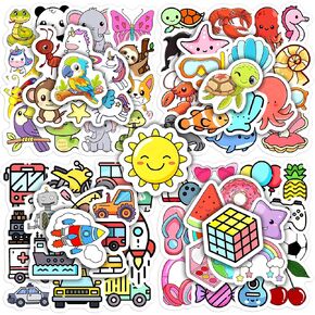 100 Pcs Cute Water Bottle Stickers for Kids, Cartoon Mixed Animals Laptop Decals, Waterproof Vinyl Skateboard Phone Case Scrapbook Stationery Box Decorative Sticker