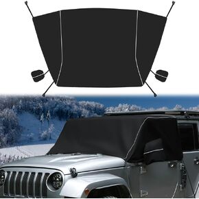 غطاء ثلجي للزجاج الأمامي والنافذة الجانبية الأمامية من Guina متوافق مع Jeep Wrangle JL JT 18-24، غطاء زجاج أمامي من قماش أكسفورد 600D مع غطاء مرآة للحماية من البرد المطري الثلجي