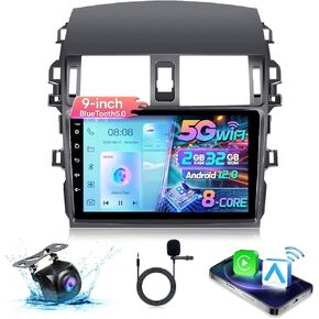 8Core 2G+32G Car Radio Stereo for Toyota Corolla 2009-2013 Raido Headunit Carplay and Android Auto Android 12 Stereo Player Audio Support Bluetooth FM/RDS Mirror Link SWC Backup Camera