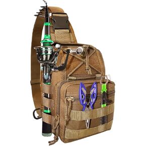 Fishing Backpack Fishing Tackle Storage Bag Fishing Gear with Rod Holder Sling Backpack Fishing Storage Backpack Fishing Gift for Outdoor Hiking,Travel,Hunting (B-Army Green)
