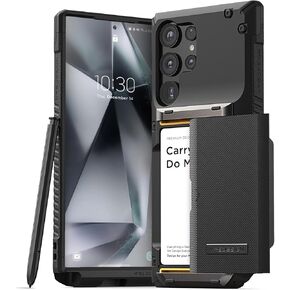 VRS DESIGN Damda Glide Pro Phone Case for [Galaxy S24 Ultra], Sturdy Semi Auto Card Holder Wallet [4 Cards] Case Compatible for S24Ultra (2024 / Groove Black)