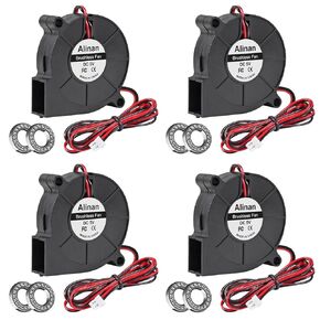 Alinan 4pcs 5015 50mm x 15mm 5V Dual Ball Brushless Blower Fan 2Pin DC Cooling Exhaust Fan for Radiator DIY Air Exhaust Vent Cooling