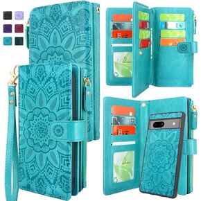 Harryshell متوافق مع محفظة Google Pixel 8، غطاء جلدي بغطاء مغناطيسي قابل للفصل مع عملة معدنية بسحاب وجيب 12 فتحة للبطاقات وحزام معصم (زهرة أرجوانية) in Kuwait